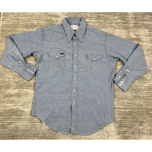 Vintage Wrangler Shirt Men 17 34 Western Pearl Snap Sanforized Eagle Embroidered - Picture 1 of 13